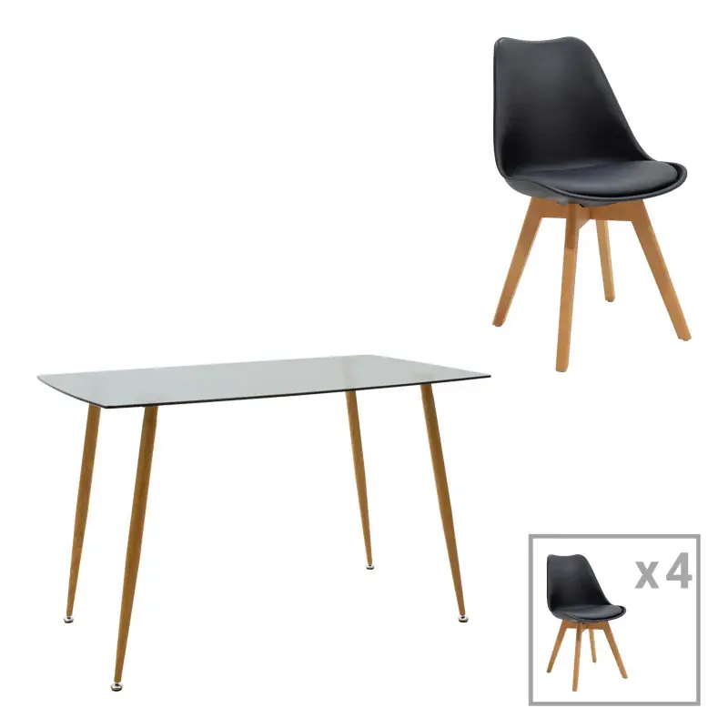 Plată sigură Set dining Chloe-Gaston, 5 piese, Antracit-Natural, 120x70x75 cm