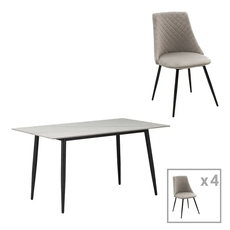 Calitate înaltă Set de Masa de dining Gustas-Giselle, 5 piese, marmura Alba pietruita-negru metalic, 120x80x75 cm