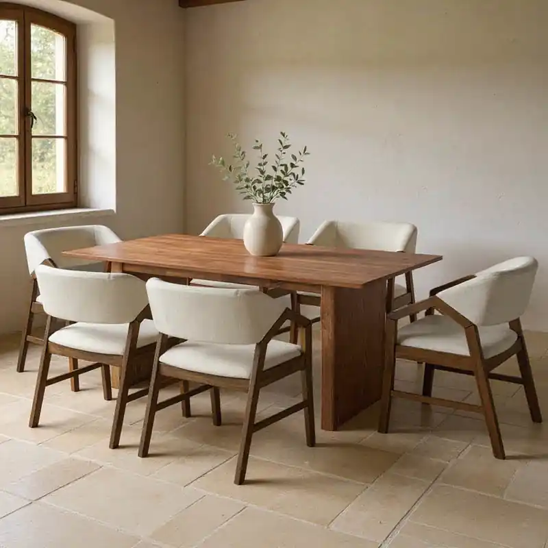 Promoție Set Masa de dining Eleganza-Livia 7 piese, nuc, 180x99x76 cm